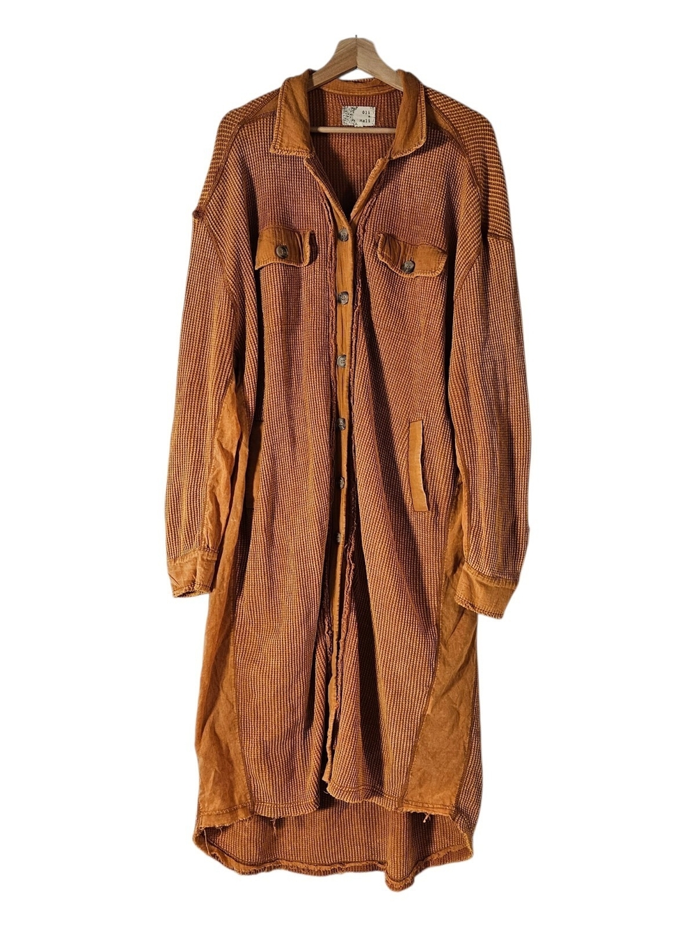 Oli & Hali Boho Waffle Knit Longline Shacket Duster Amber Cinnamon S/M